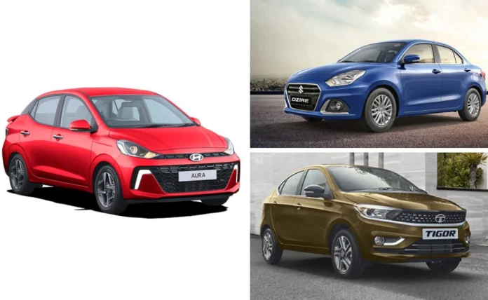 Hyundai Aura vs Maruti Dzire vs Tata Tigor CNG base variant comparison, know mileage, engine, features and price